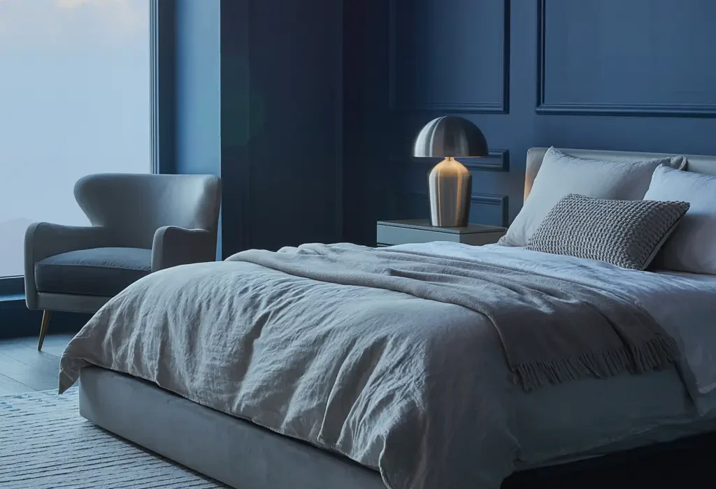 navy blue bedroom aesthetic