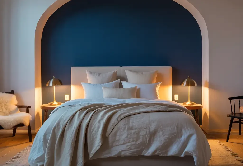navy blue accent wall bedroom
