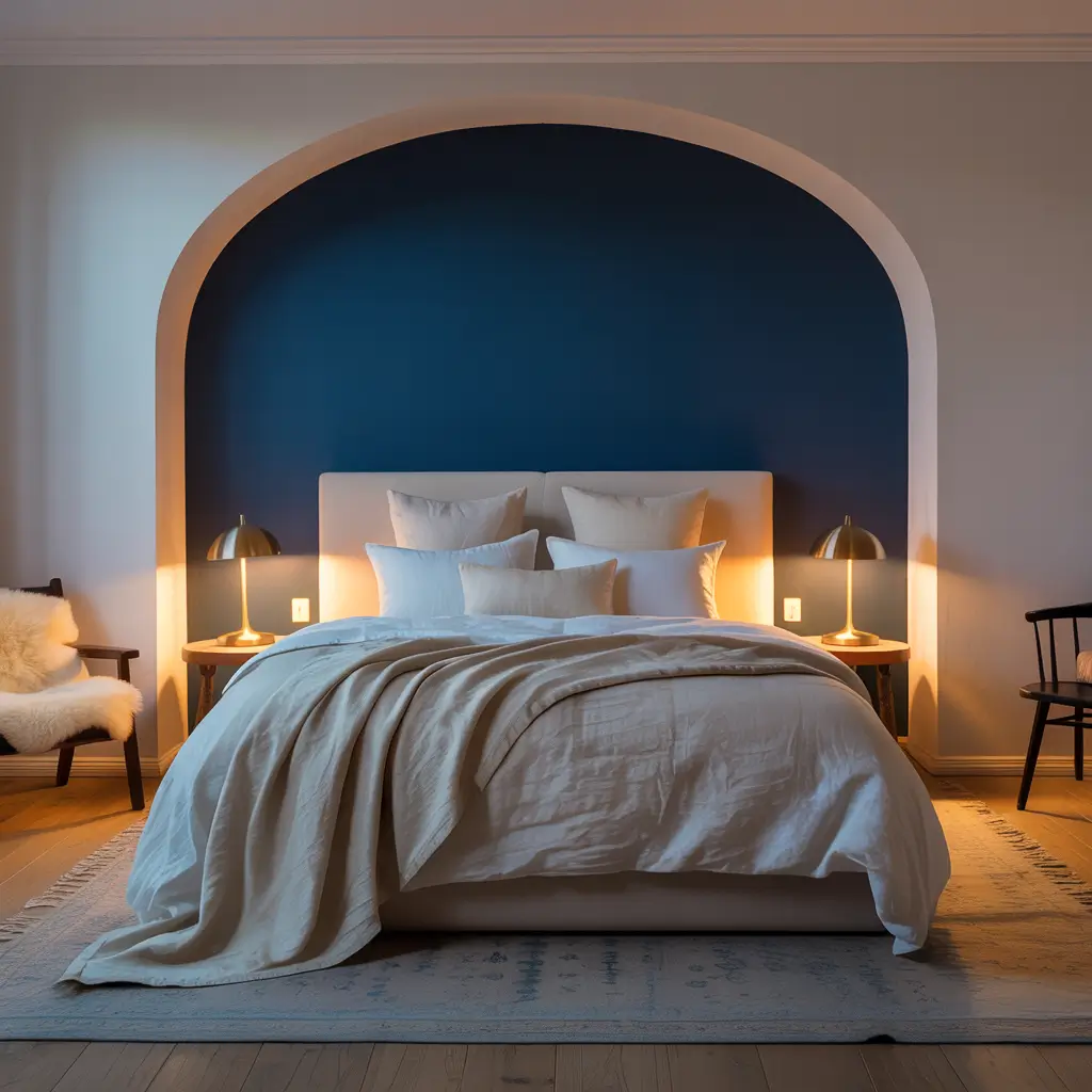 navy blue accent wall bedroom