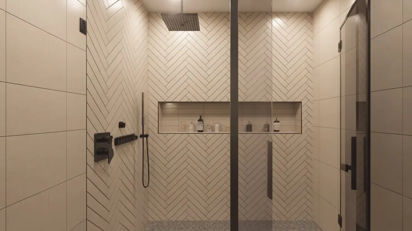 herringbone tile bathroom