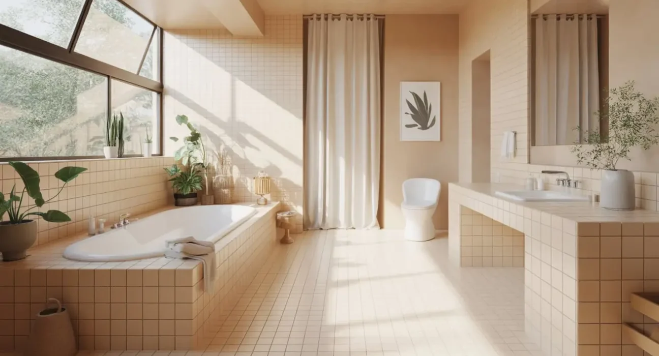 beige tile bathroom