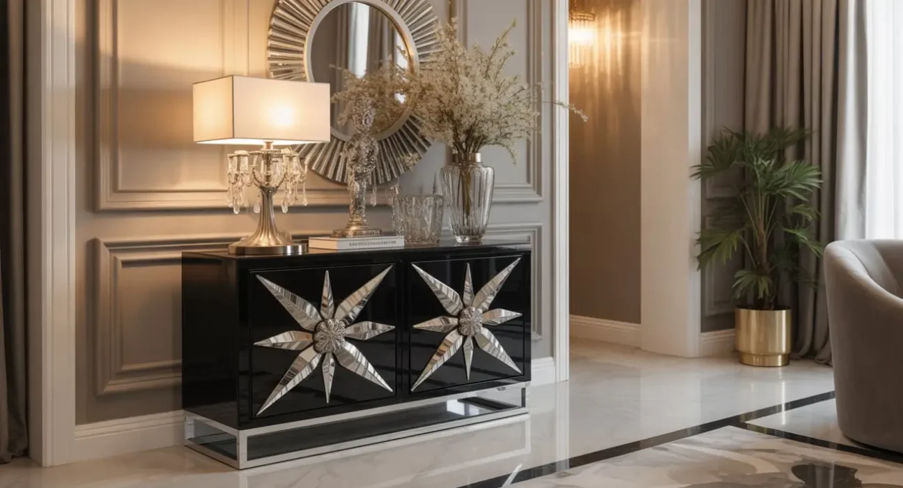 Black entryway table decor