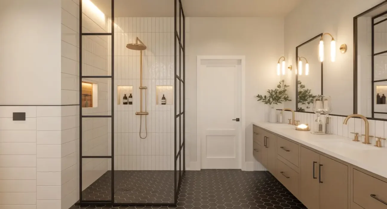 Black Hexagon Tile Bathroom
