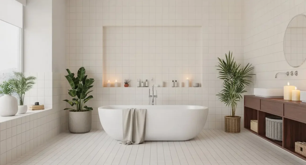 white tile bathroom