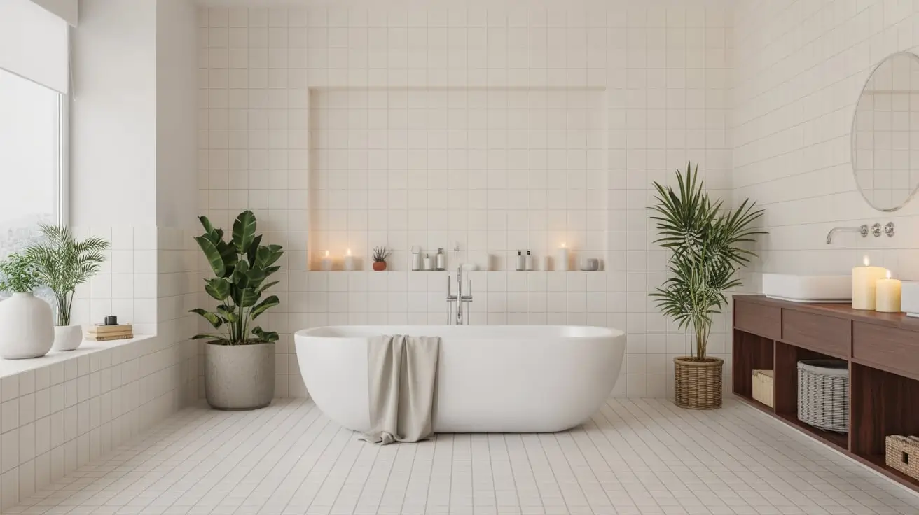 white tile bathroom