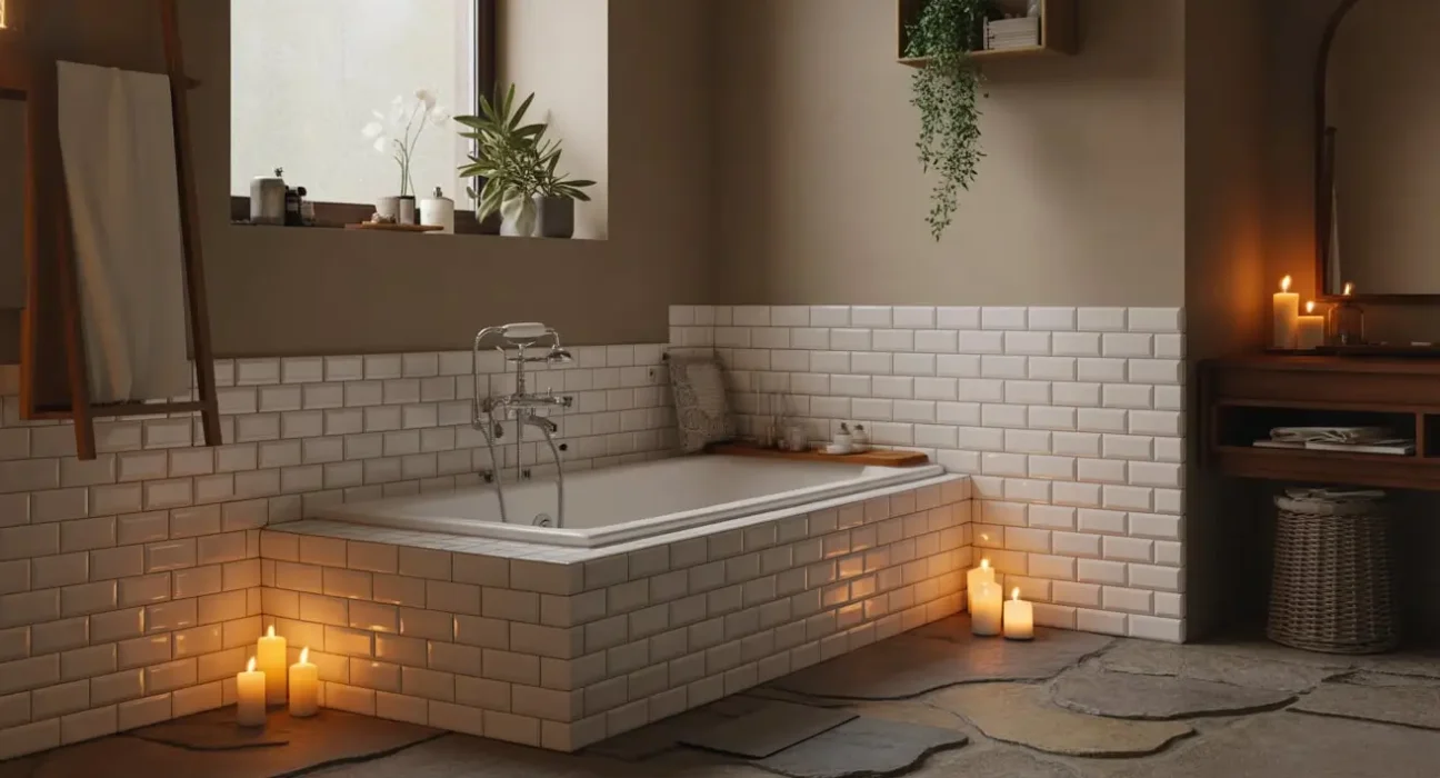 vertical subway tile bathroom