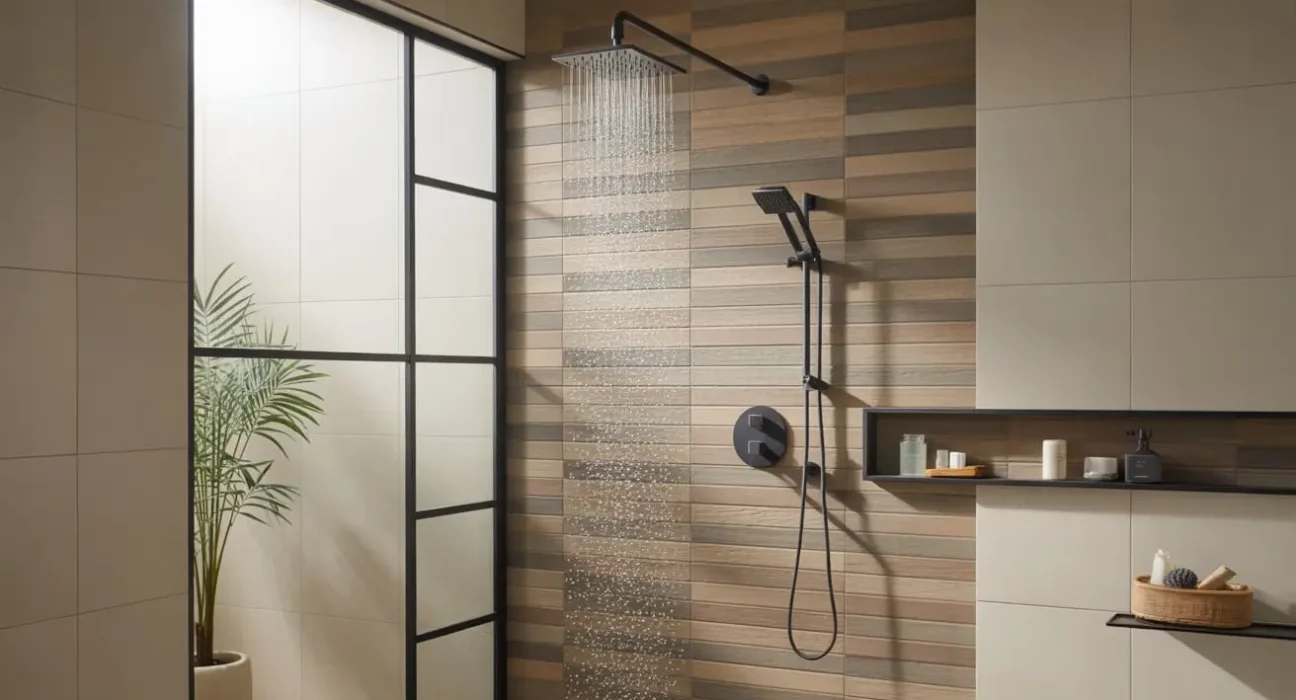 wood tile bathroom